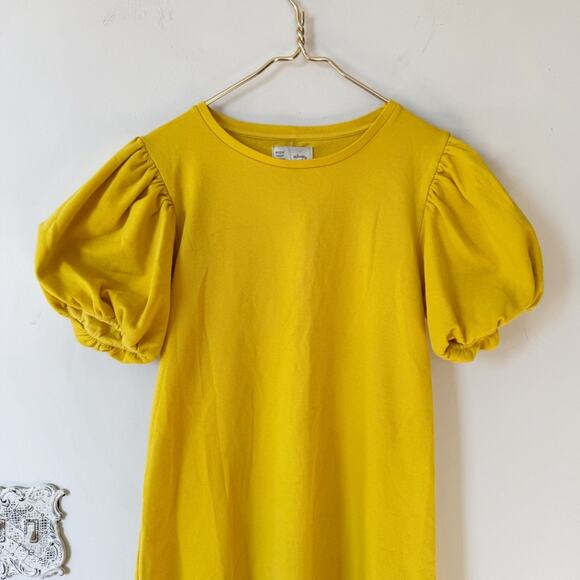Anthropologie Saturday Sunday Yellow Gold Sunny Puff Sleeve Sweatshirt Dress S - Picture 3 of 7